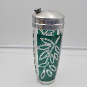 Mid Century Bar Shaker Leaf Design Kelly Green Drinkware Barware Cobbler Shaker